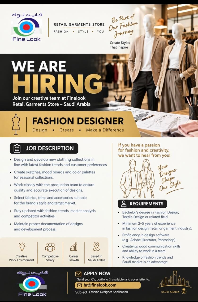 Jeddah, Jobs, WE ARE HIRING: FASHION DESIGNER