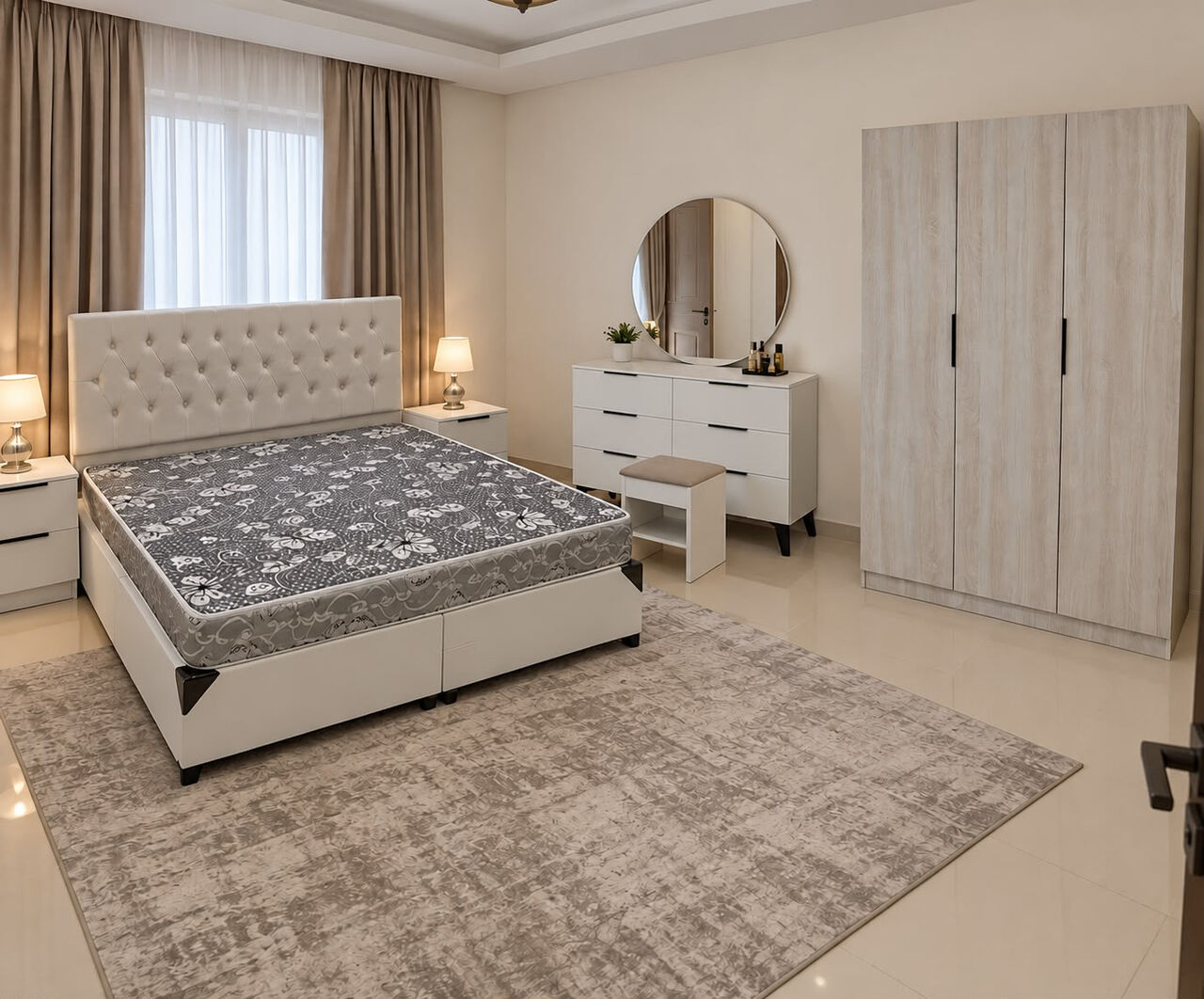 Jeddah, Furniture, SAR 8,  Luxury Bedroom Set &ndash; 6-Door Wardrobe, Double Bed, Mattress & Dressing Table