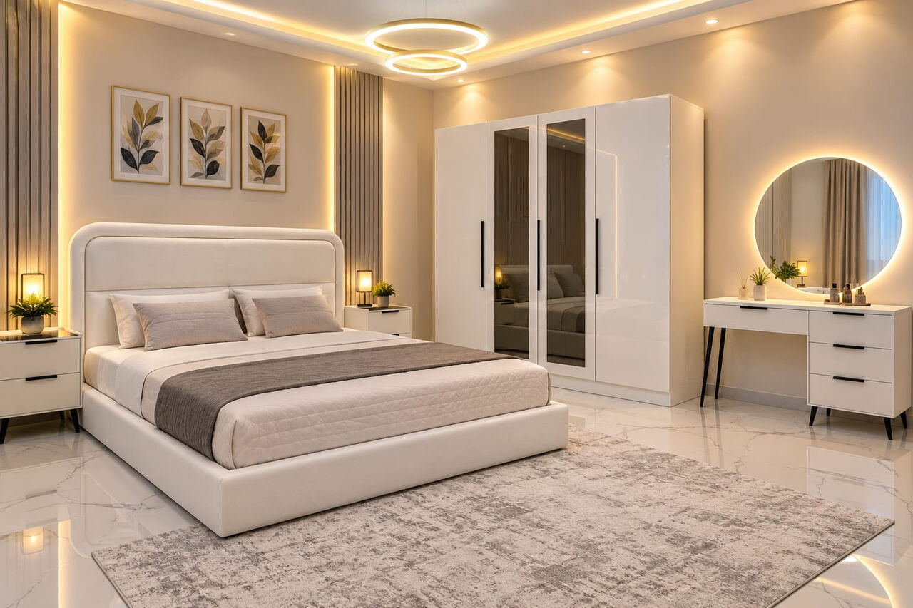 Jeddah, Furniture, SAR 8,  Luxury Bedroom Set &ndash; 6-Door Wardrobe, Double Bed, Mattress & Dressing Table