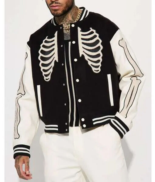 New York, Clothing & Accessories, USD 219,  Skeleton Varsity Jacket &ndash; Bold Wool And Leather Streetwear