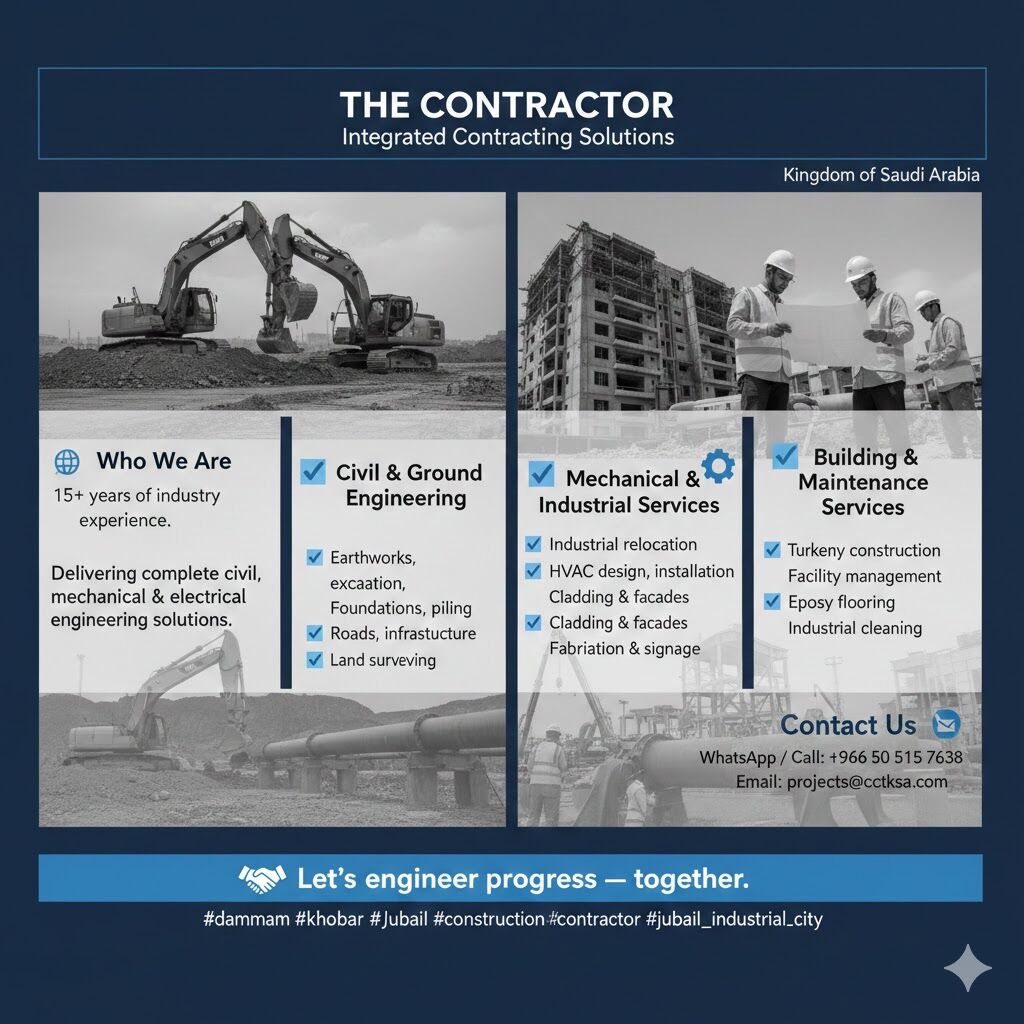 Abqaiq, Construction, THE CONTRACTOR Integrated Solutions For Civil Mechanical & Electrical Projects"✅0505157638