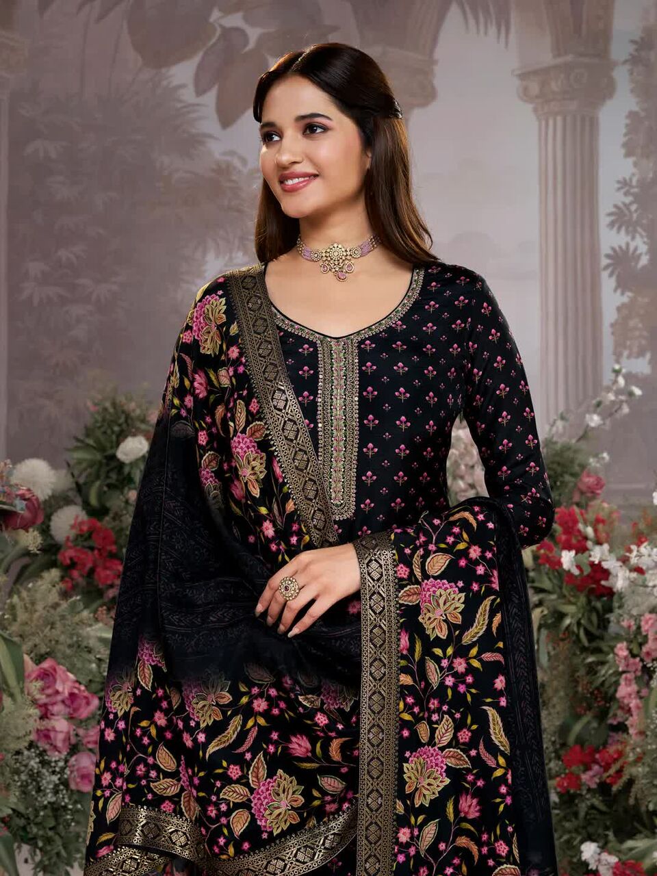 Ahmedabad, Clothing & Accessories, INR 3399,  Seerat Black Russian Silk Embroidered Kurta Set Online