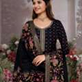 INR 3399,  Seerat Black Russian Silk Embroidered Kurta Set Online