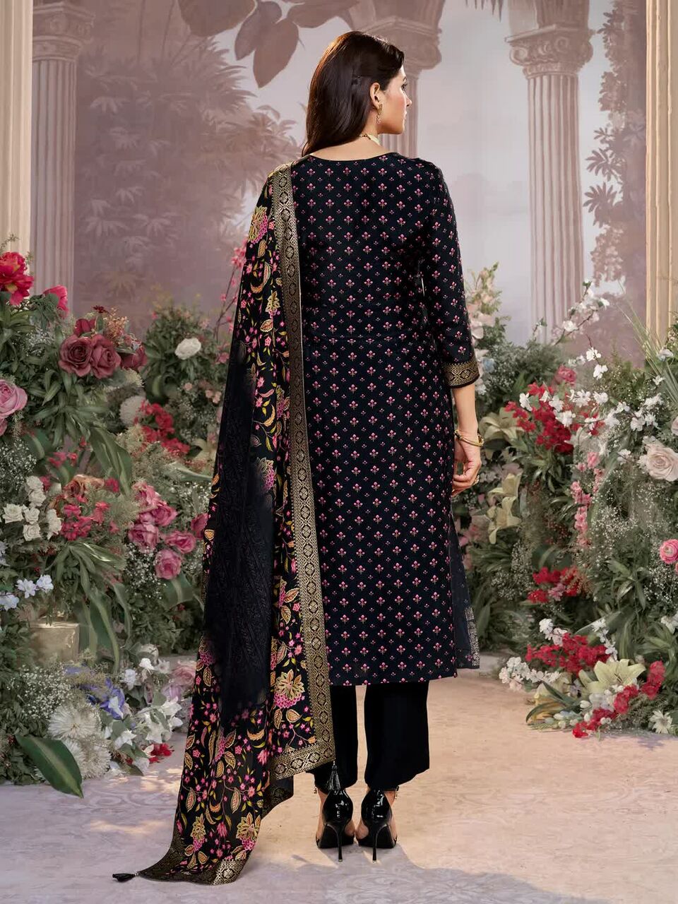Ahmedabad, Clothing & Accessories, INR 3399,  Seerat Black Russian Silk Embroidered Kurta Set Online
