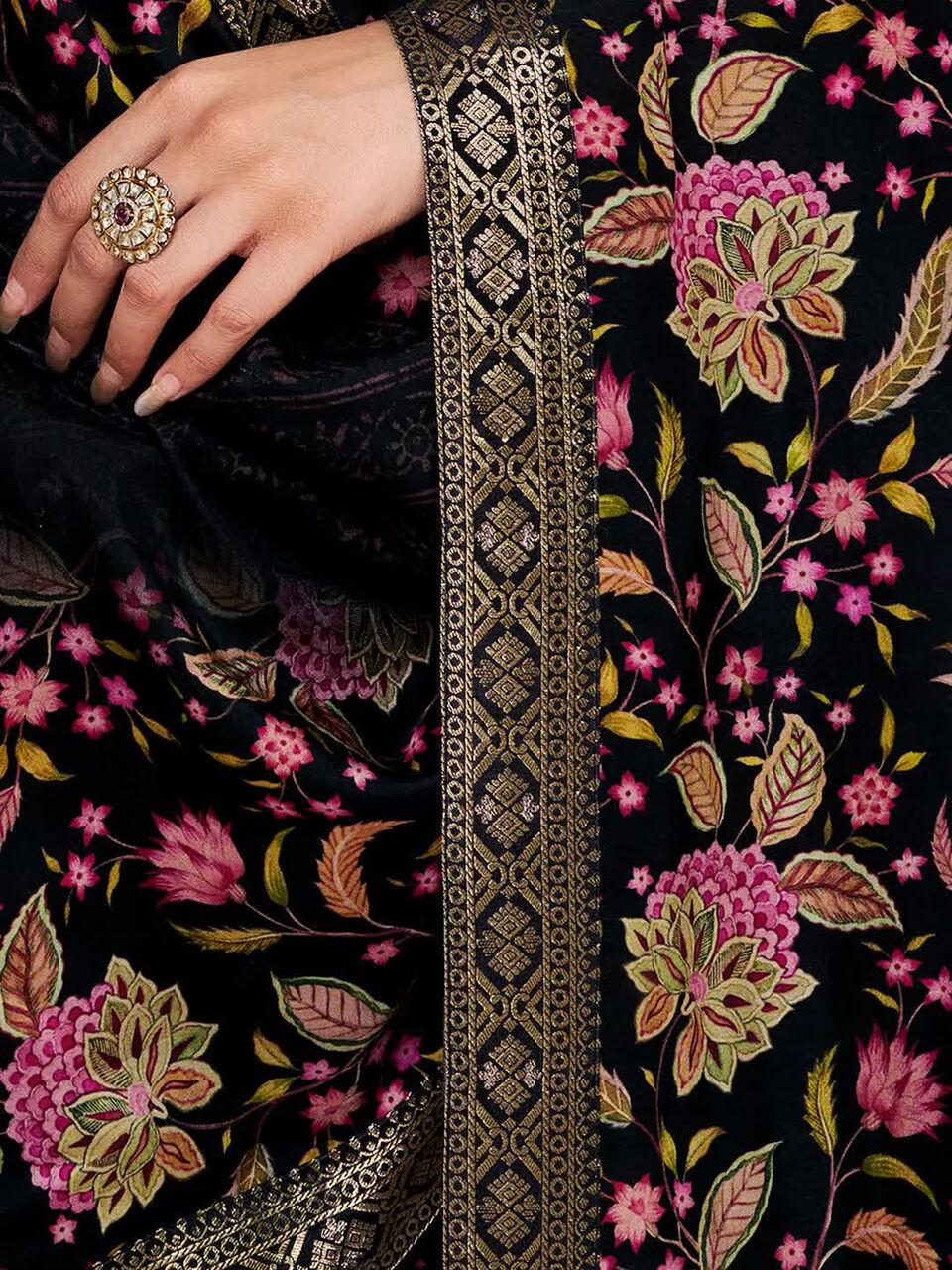 Ahmedabad, Clothing & Accessories, INR 3399,  Seerat Black Russian Silk Embroidered Kurta Set Online