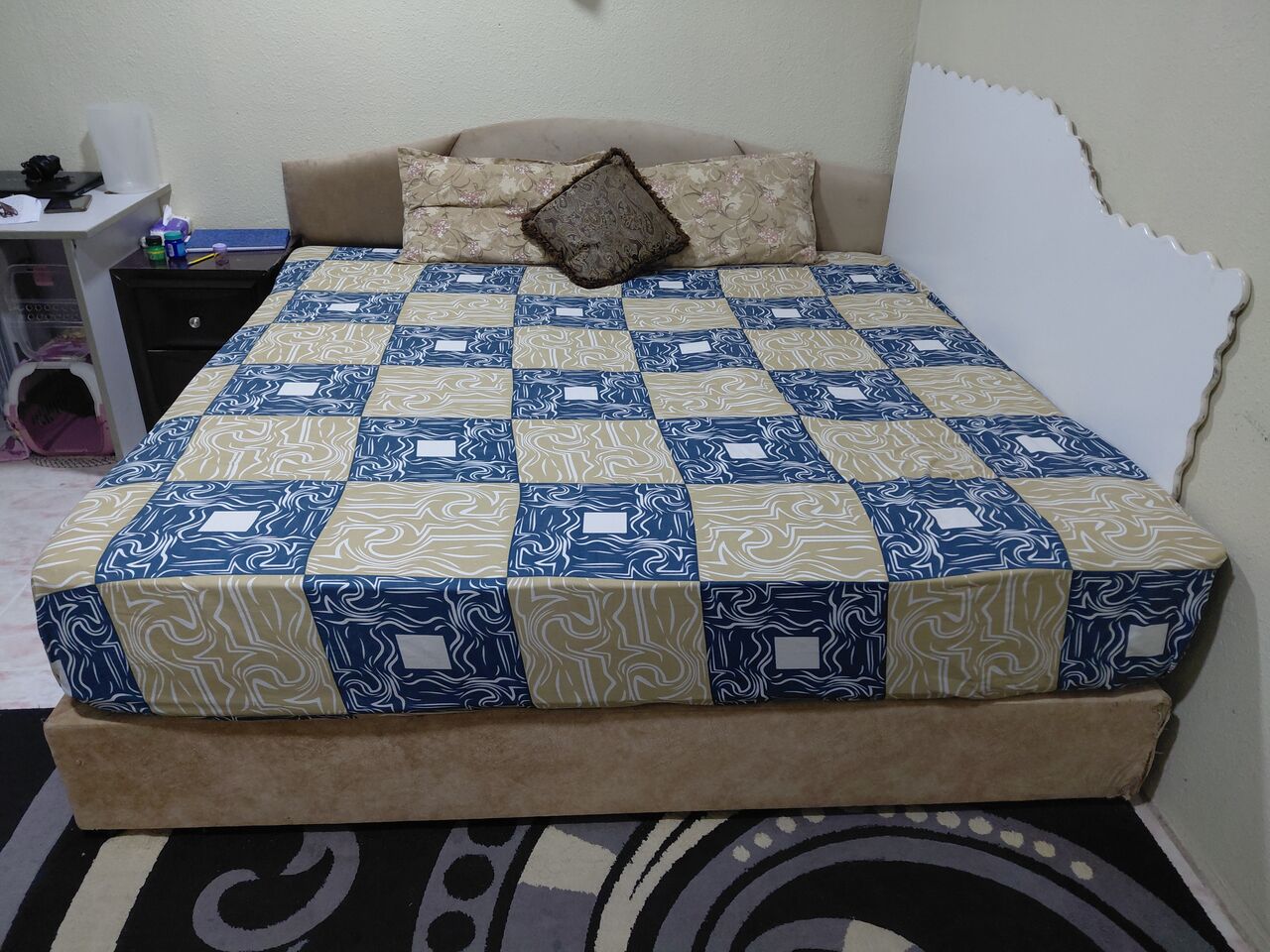 Dammam, Furniture, SAR 500,  Comfortable Upholstered Double / King Bed Frame With Mattress & Headboard