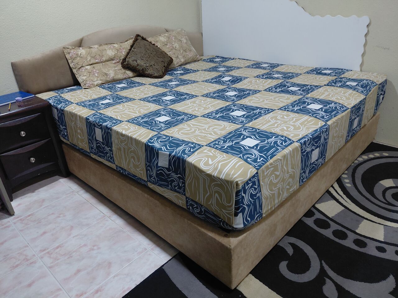 Dammam, Furniture, SAR 500,  Comfortable Upholstered Double / King Bed Frame With Mattress & Headboard