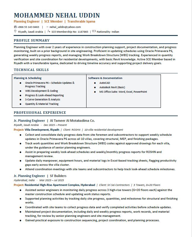 Riyadh, Job Seekers, Junior Planning Engineer