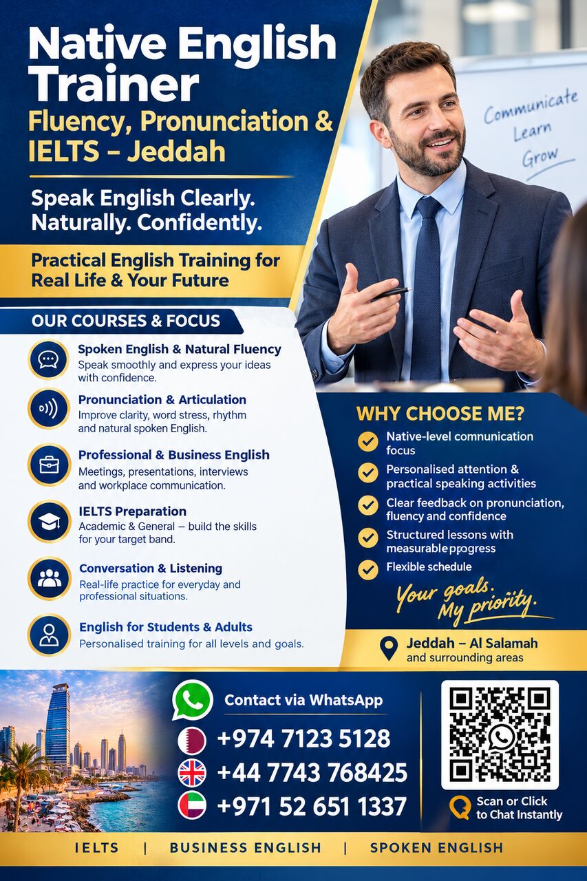 Salamah, Lessons Offered, Native English Trainer | Fluency, Pronunciation & IELTS &ndash; Jeddah
