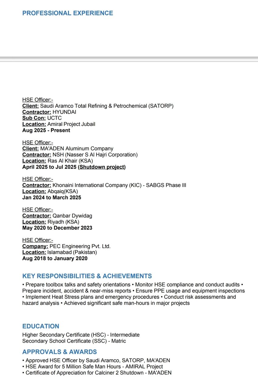 Riyadh, Job Seekers, Safety Officer (Aramco,Satorp & Maaden) Approved