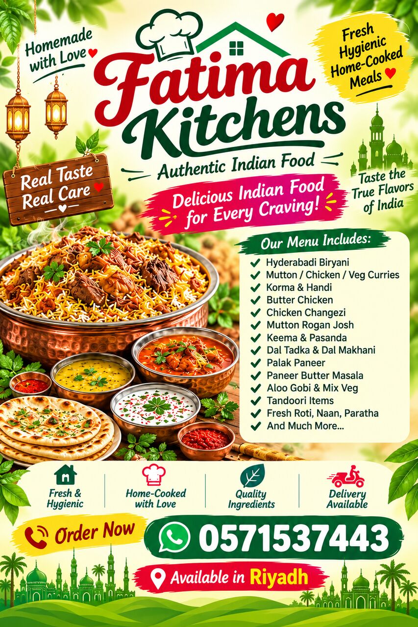 Riyadh, Food & Drink, 🍲 FATIMA KITCHENS – HOMEMADE INDIAN FOOD 🍲