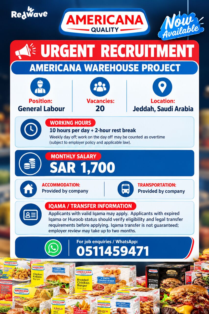 Riyadh, Jobs, Americana Company For General Labour