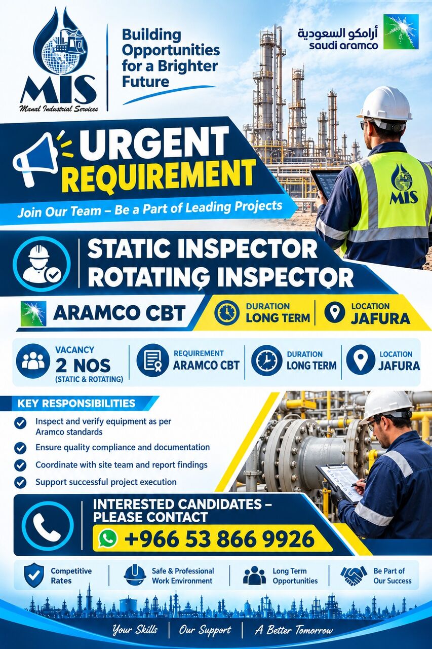 Al Jafurah, Jobs, Static & Rotatory Isnpector With Aram