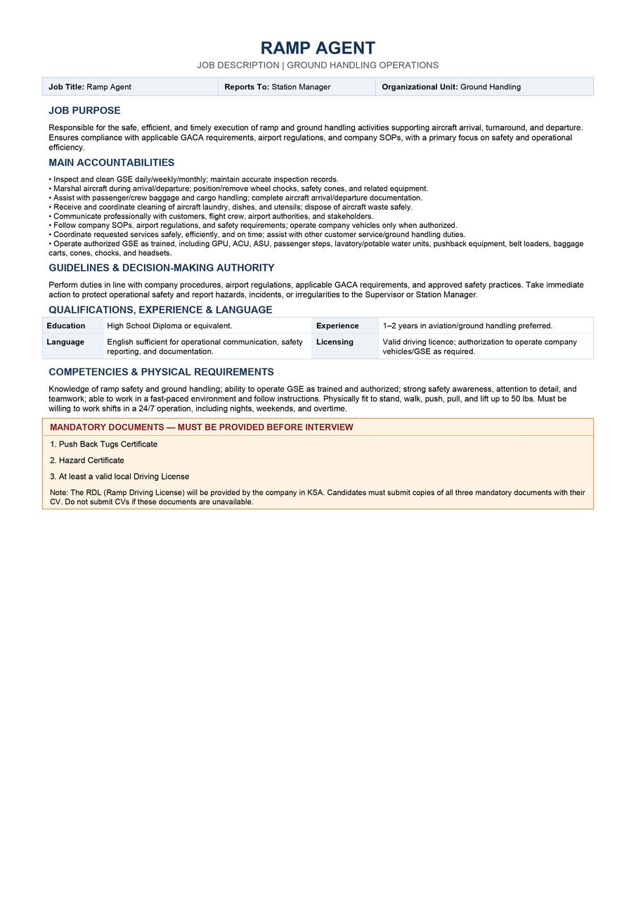 Jeddah, Jobs, Ramp Agent