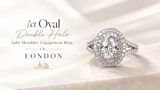 London, Jewelry, GBP 3250,  Luxury 1ct Oval Double Halo Split Shoulder Engagement Ring