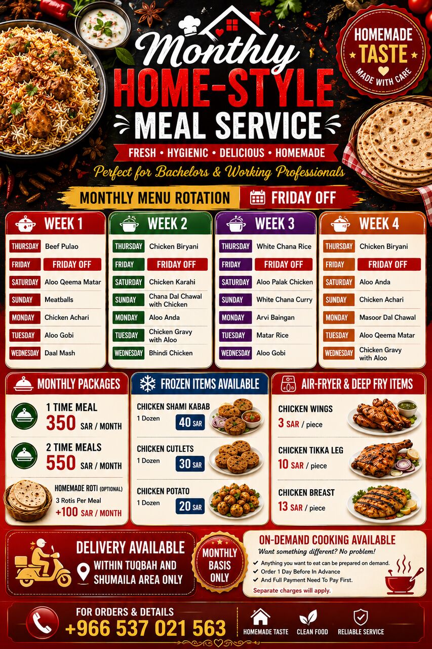 Khobar, Restaurants, Homemade Food Service &ndash; Ghar Jaisa Khana! Har Roz_Starting At 350 SAR