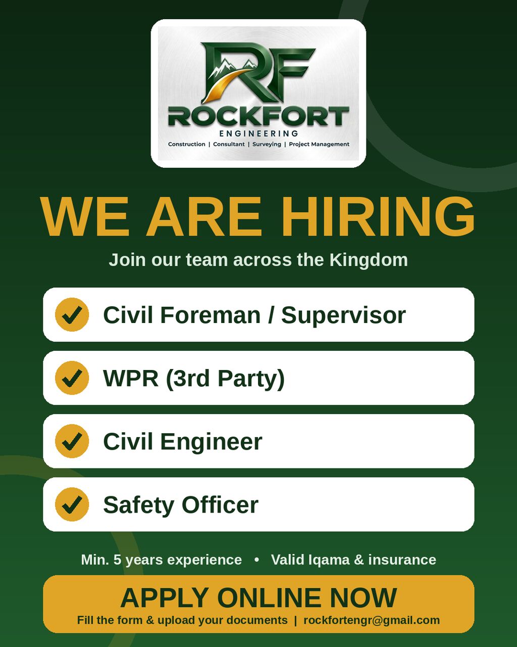 Riyadh, Jobs, 🏗️ ROCKFORT ENGINEERING – WE ARE HIRING!