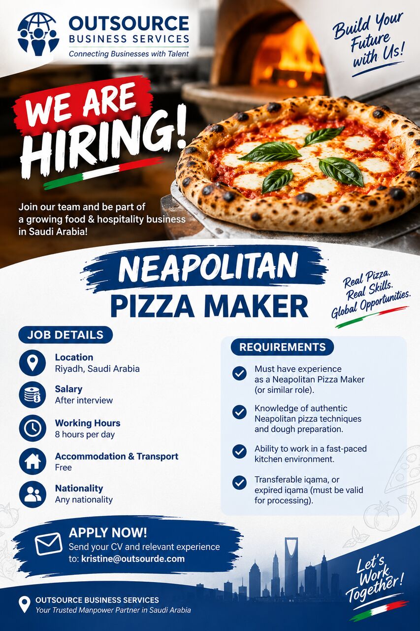 Riyadh, Jobs, Neapolitan Pizza Maker