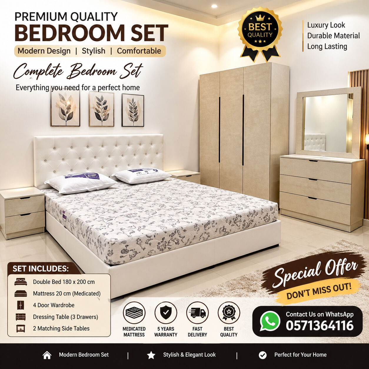 Jeddah, Furniture, SAR 1599,  Elegant Bedroom Set With Modern Design