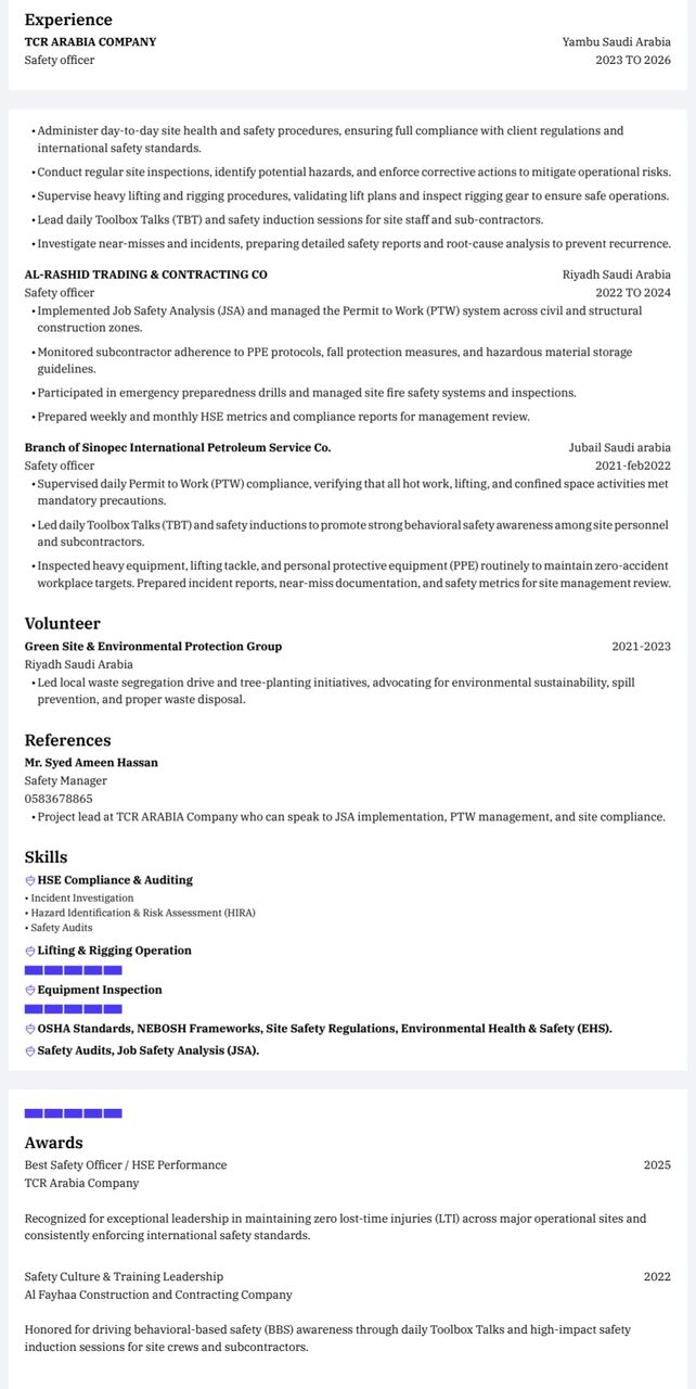 Riyadh, Job Seekers, Experienced Safety Officer - 7 Years Experience In Saudi Arabia - Available In Riyadh
