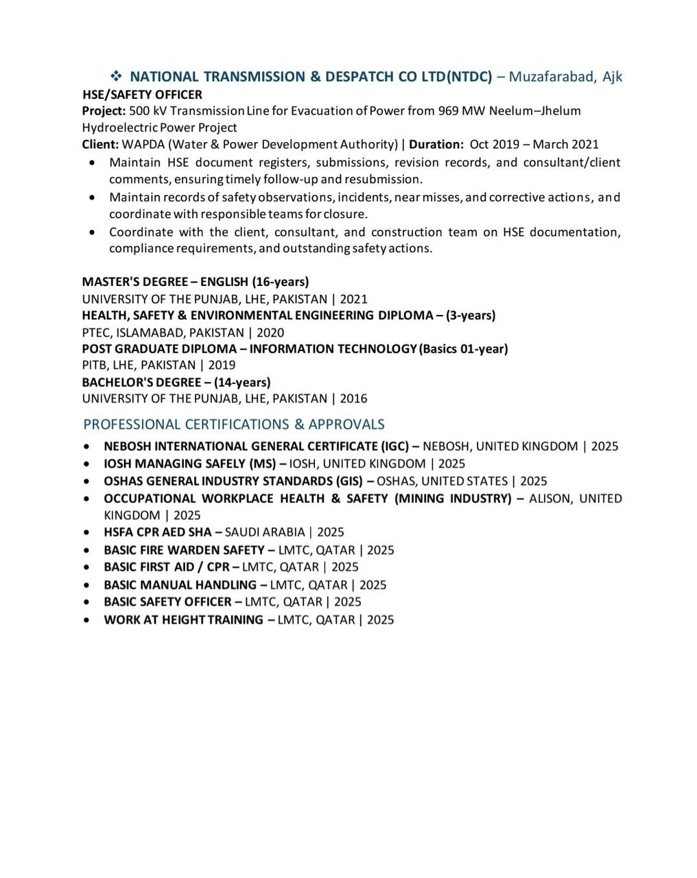 Riyadh, Job Seekers, JOB Seeker &ndash; HSE OFFICER / SAFETY OFFICER / HSE SUPERVISOR