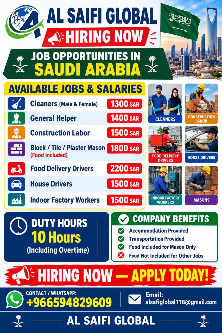 Riyadh, Cleaning, Urgent Hiring Immediately