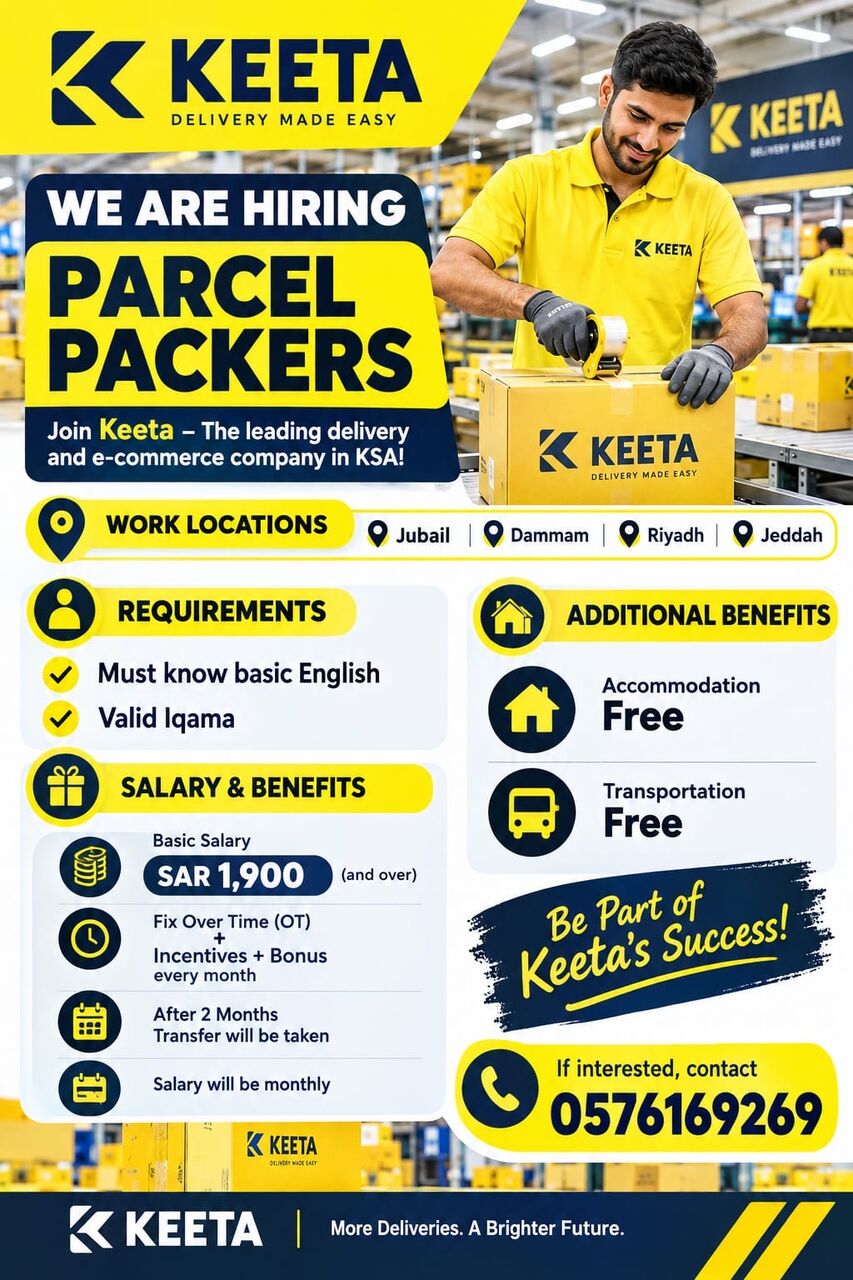 Riyadh, Jobs, Urgent Hiring Packers For Keeta