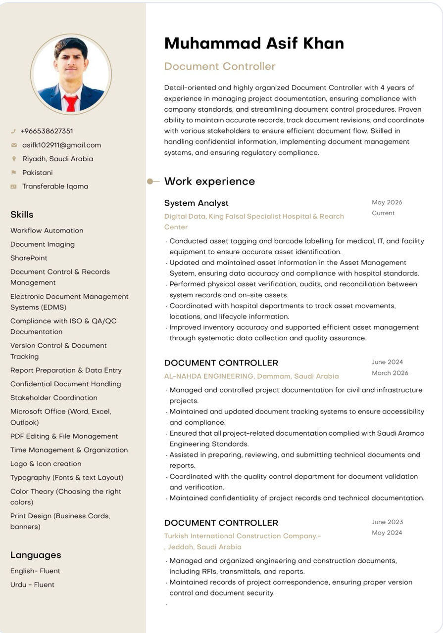 Riyadh, Job Seekers, DOCUMENT CONTROLLER