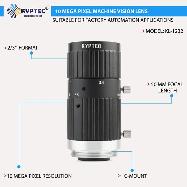 New Delhi, Electronics, INR 8995,  50 MM 10 MP Long-Working-Distance Machine Vision Lens For 2/3-Inch Industrial Cameras | C-