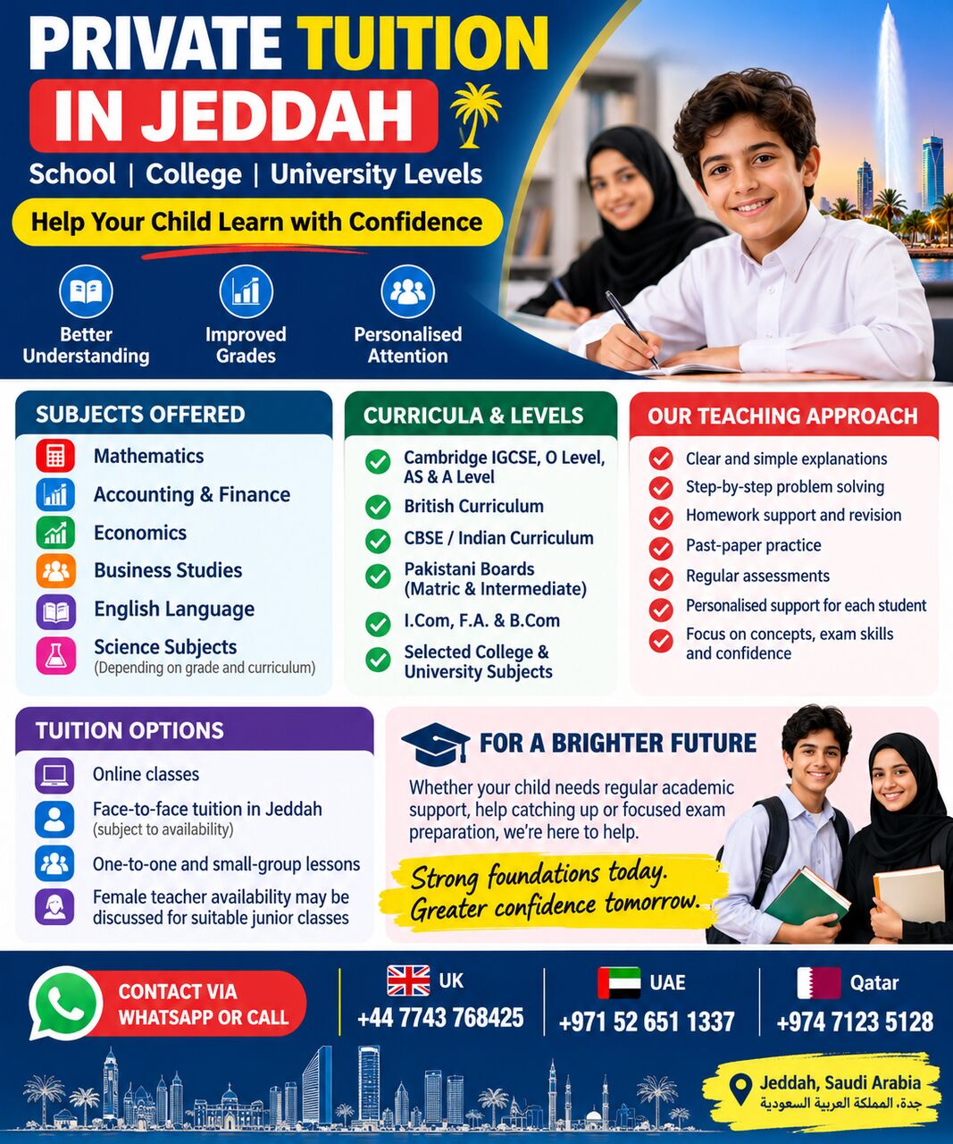 Jeddah, Lessons Offered, Expert Tuition In Jeddah | CBSE, IGCSE, O/A Levels, Accounting, Maths & Business | Online