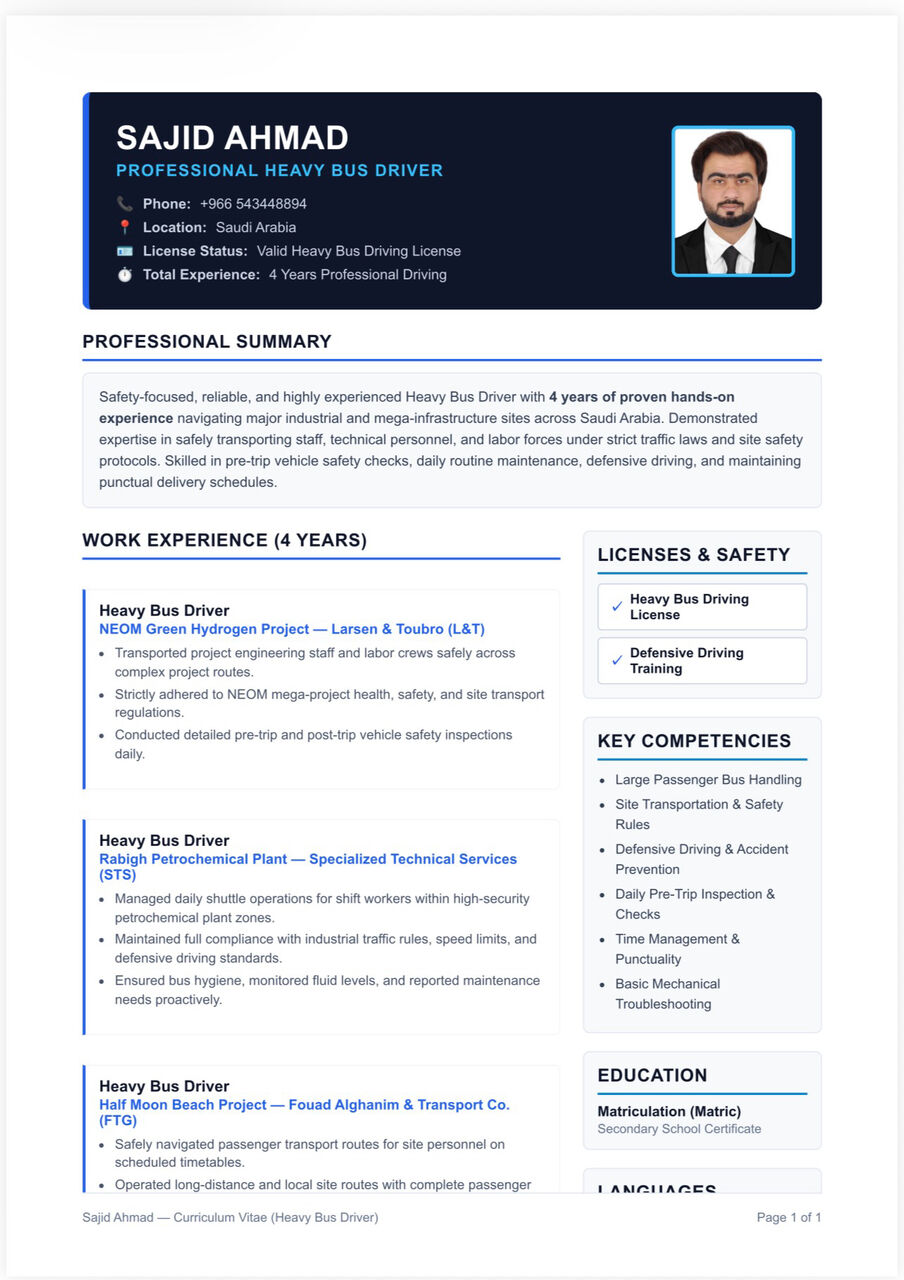 Riyadh, Job Seekers, Bus Driver Available For Immediate Joining &ndash; Saudi Arabia