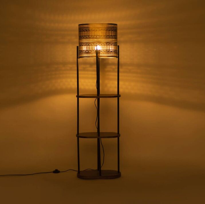New York, Household Items, USD 119,  Vintage Floor Lamp With 4 Tier Wood Shelf | Gold Frame Storage Lamp 55"