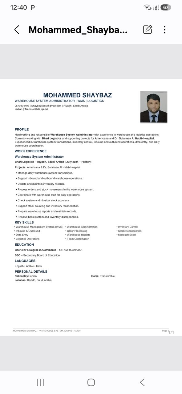 Riyadh, Job Seekers, Store Keeper And Warehouse Admin