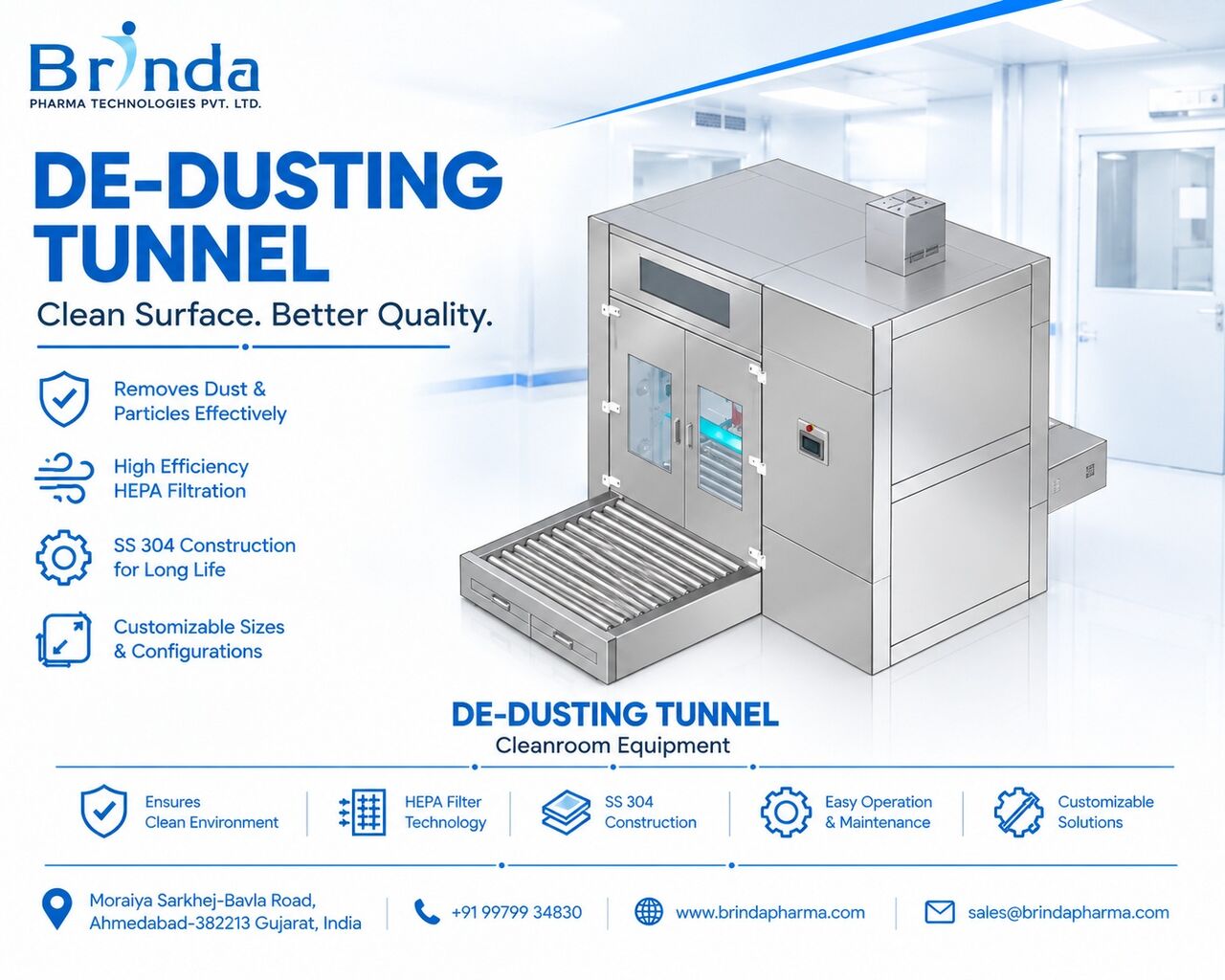 Ahmedabad, Health, Pharma De-Dusting Tunnel Equipment Supplier & Exporter