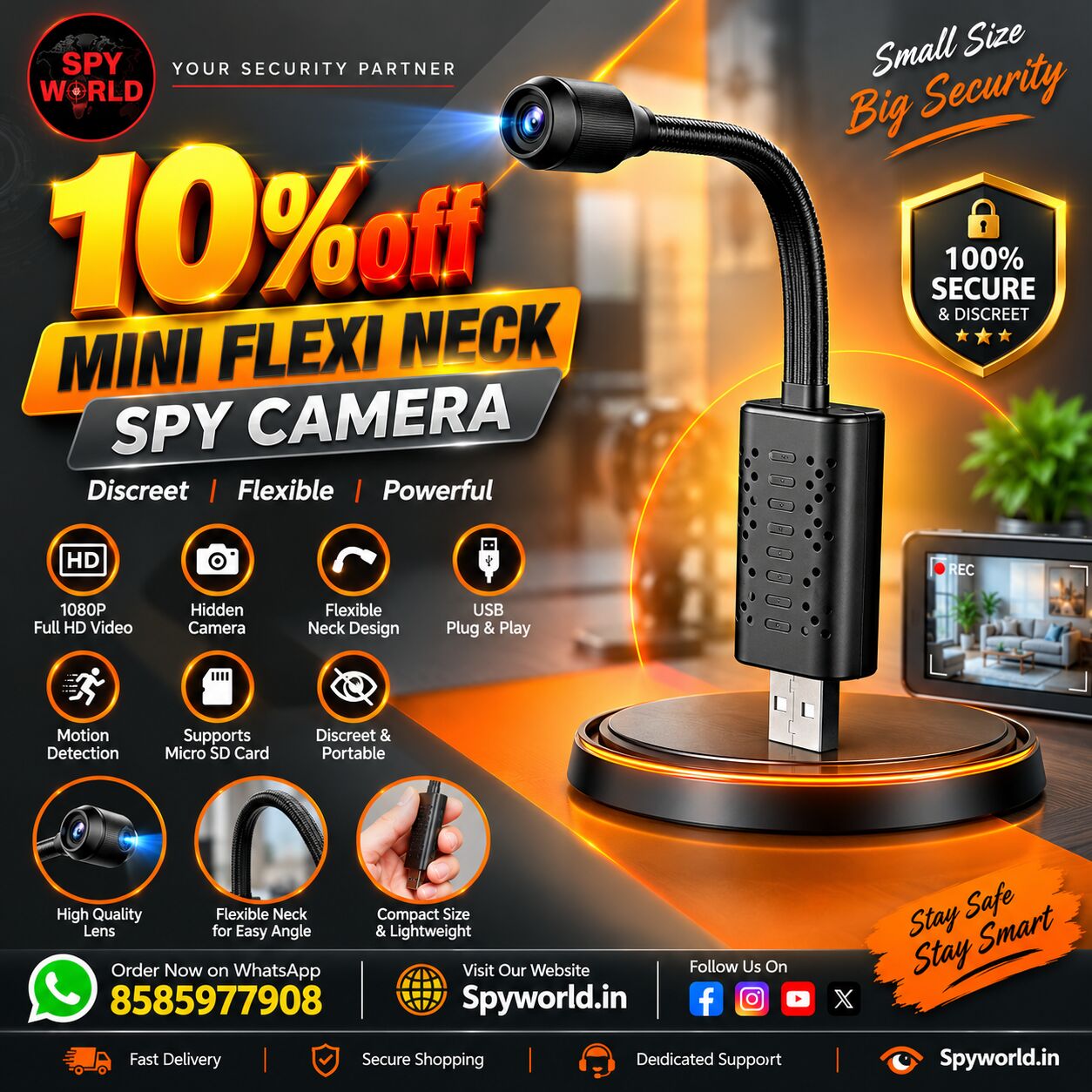 New Delhi, Electronics, INR 4999,  Wifi Mini Flexi Neck Spy Camera Shop In Noida &ndash; Spy World