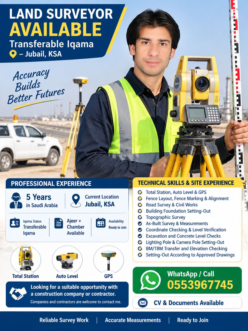Riyadh, Job Seekers, Land Surveyor Ready For Transfer