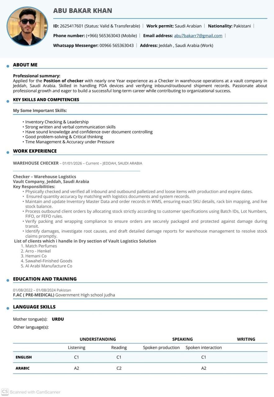 Jeddah, Job Seekers, Warehouse Checker