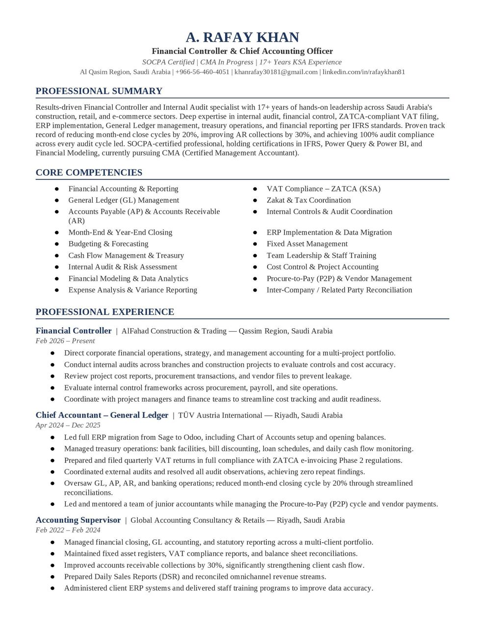 Riyadh, Job Seekers, SOCPA Chief Accountant - Transferable Iqama