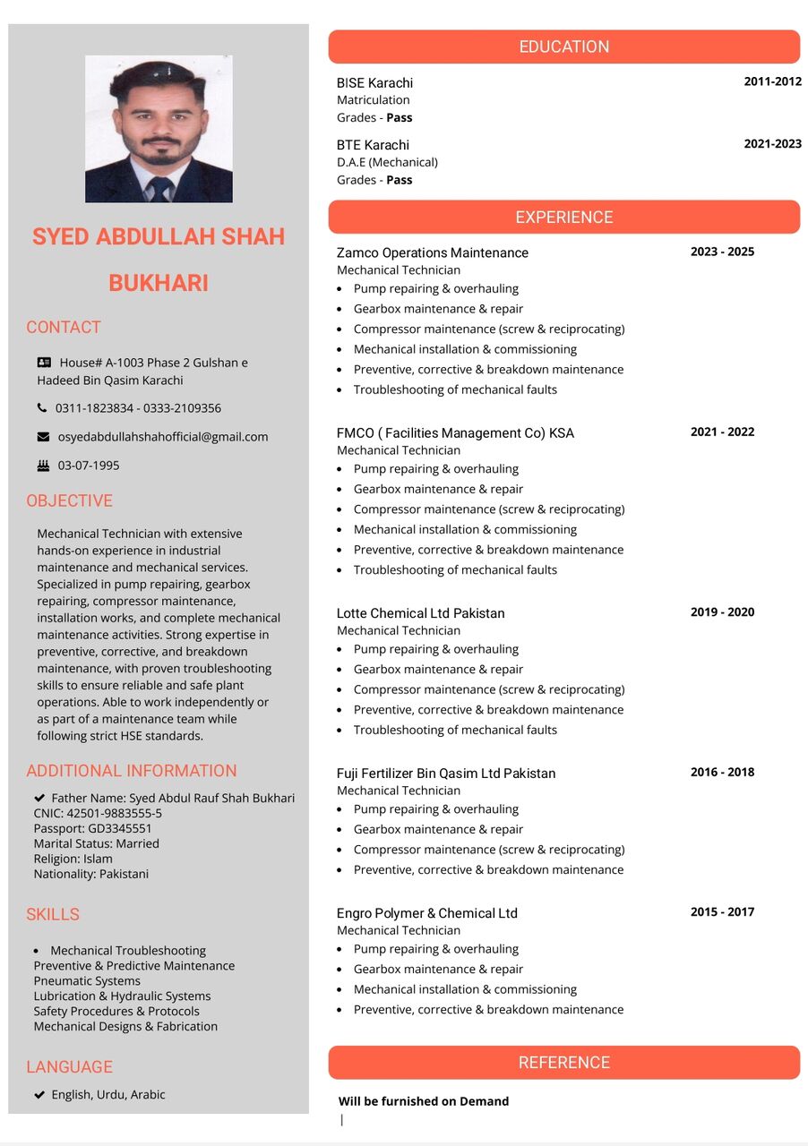 Dammam, Job Seekers, Mechanical Technician