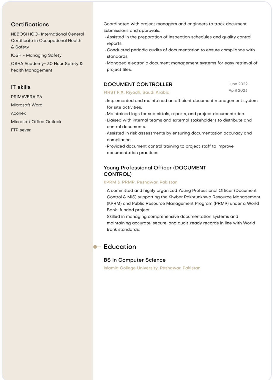 Riyadh, Job Seekers, DOCUMENT CONTROLLER