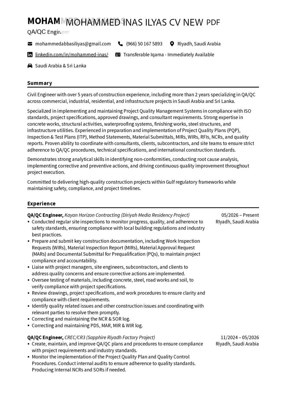 Riyadh, Job Seekers, QAQC ENGINEER