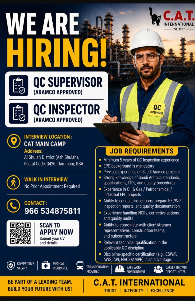 Riyadh, Jobs, QC Inspector  And OC Supervisor