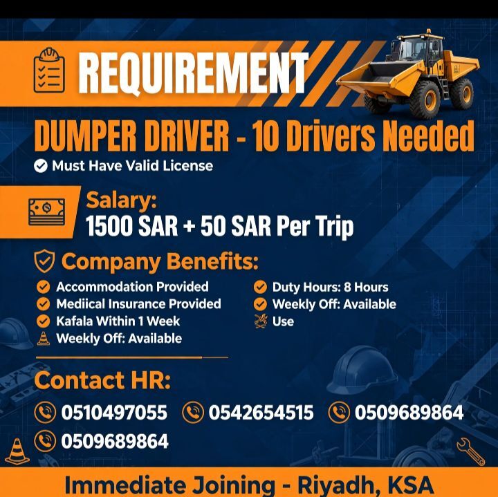 Riyadh, Jobs, Dumper Driver
