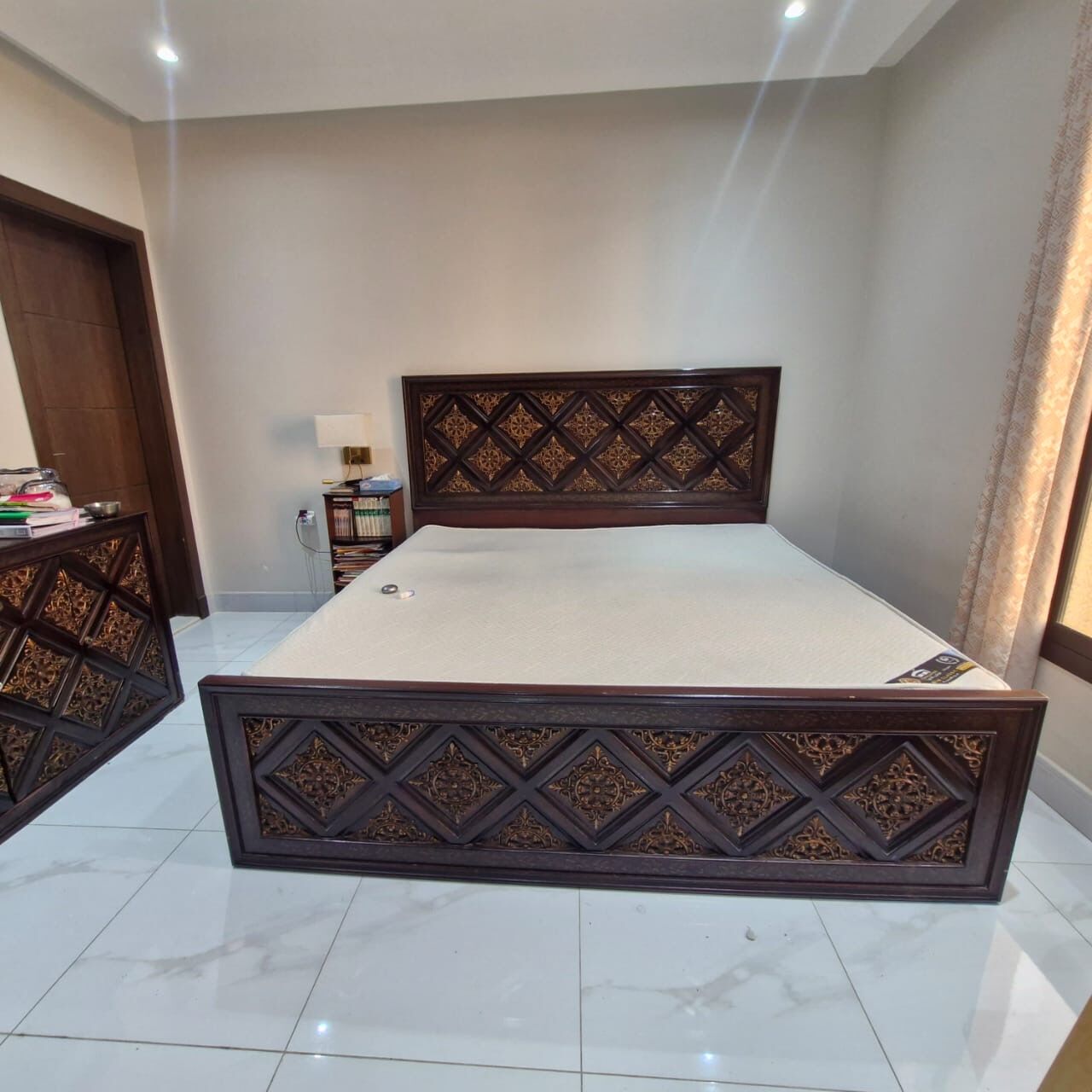 Al Rehab, Furniture, SAR 600,  Super King Wooden Bed With Mattress For Sale
