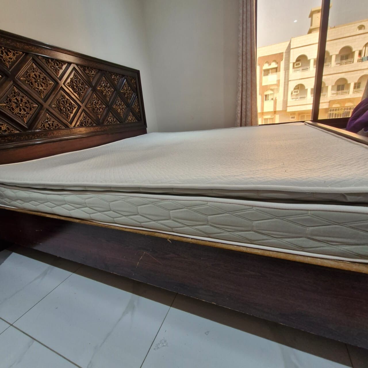 Al Rehab, Furniture, SAR 600,  Super King Wooden Bed With Mattress For Sale