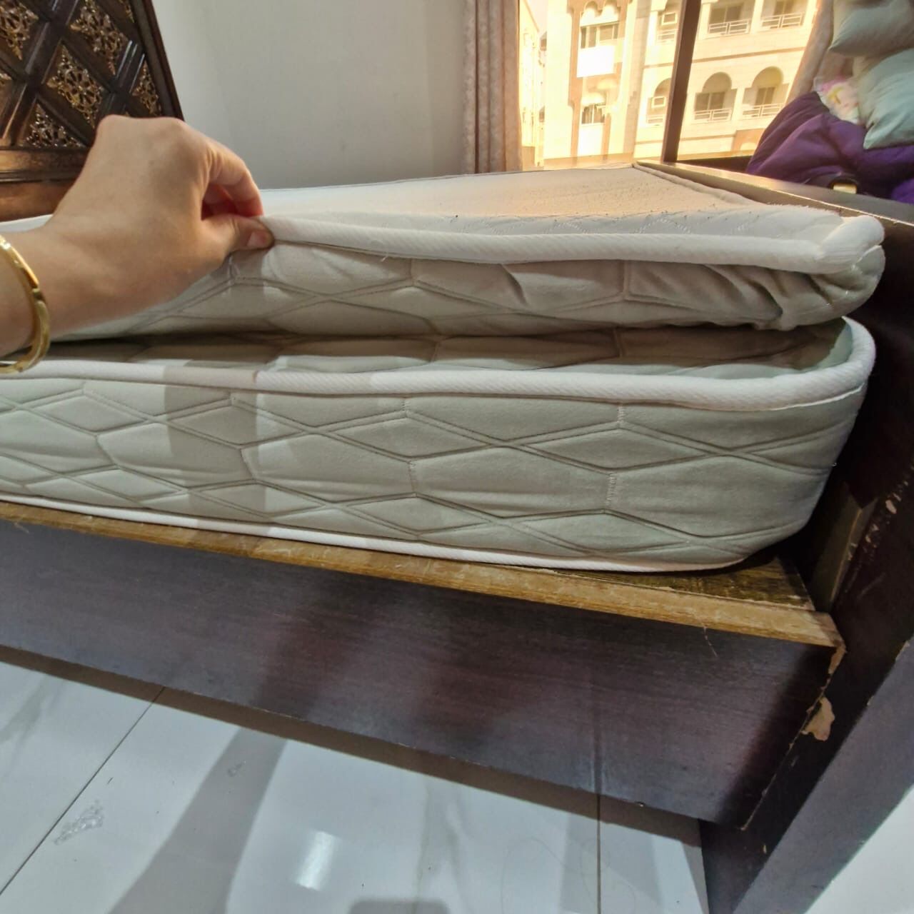 Al Rehab, Furniture, SAR 600,  Super King Wooden Bed With Mattress For Sale