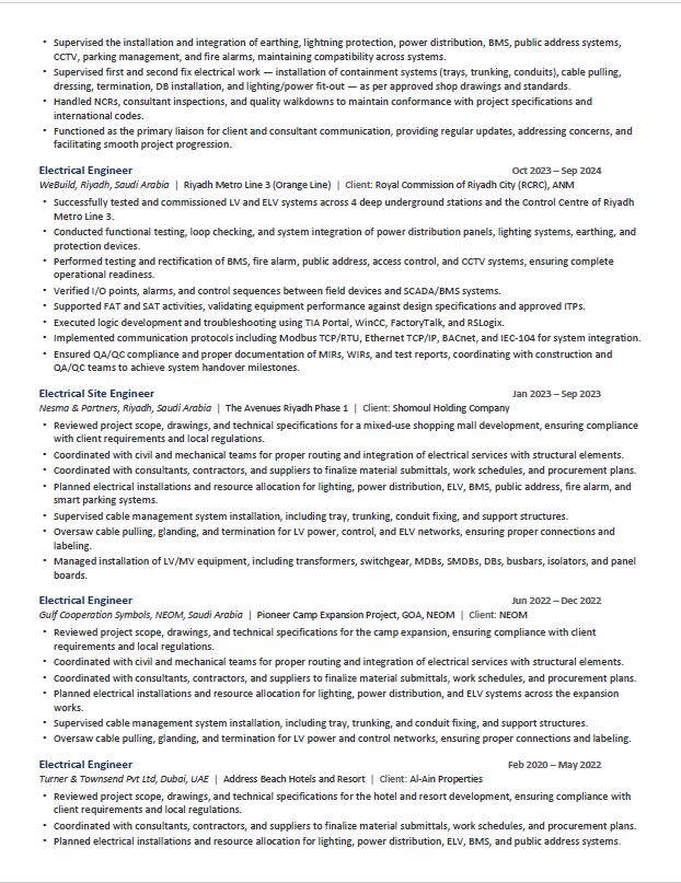 Riyadh, Job Seekers, ELECTRICAL ENGINEER WITH MORE THAN 10 YEARS OF EXPERIENCE