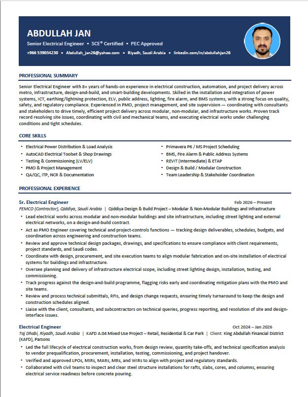 Riyadh, Job Seekers, Electrical Engineer SCE Registered