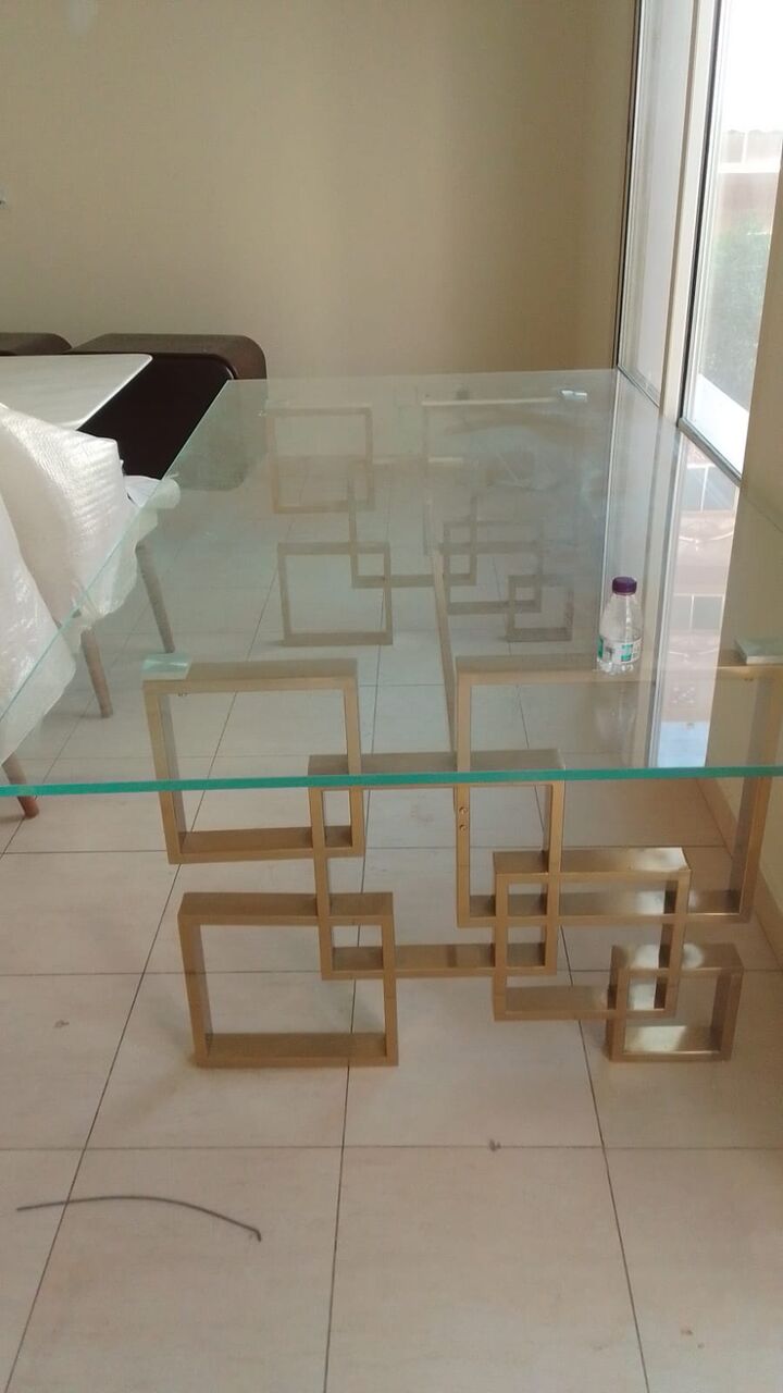 Khobar, Furniture, SAR 900,  Modern Glass Dining Table With Gold Metal Frame- SR-900