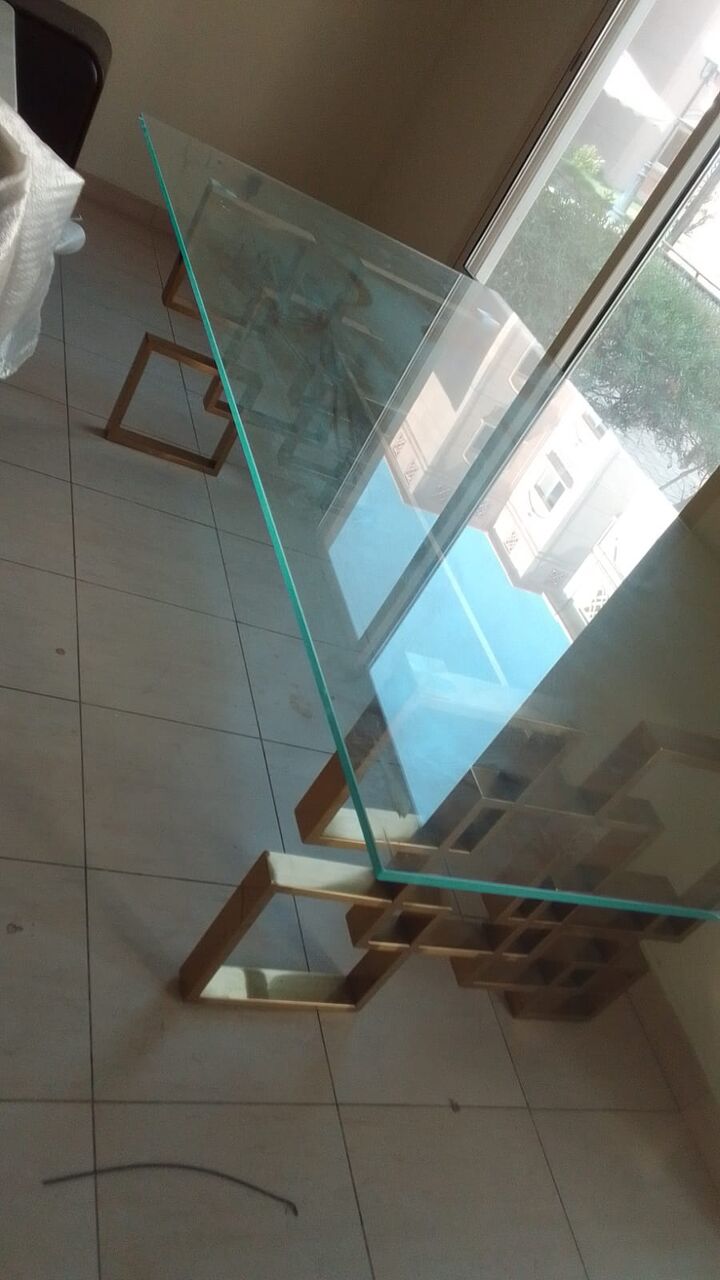 Khobar, Furniture, SAR 900,  Modern Glass Dining Table With Gold Metal Frame- SR-900